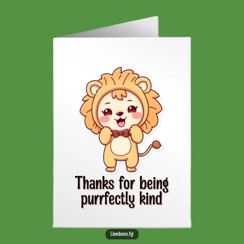 Free Printable Thank You Card: Cute Lion Bow Character, Funny Downloadable Gift for Gratitude