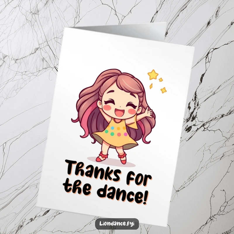 Funny Free Printable Thank You Card: Jubilant character dances with great energy, a fun way to say thank you.