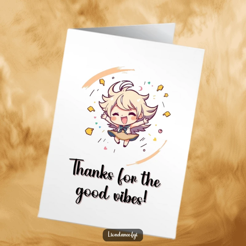 Funny Free Printable Thank You Card: A character spins energetically amidst playful strokes, conveying thanks with dynamic flair.