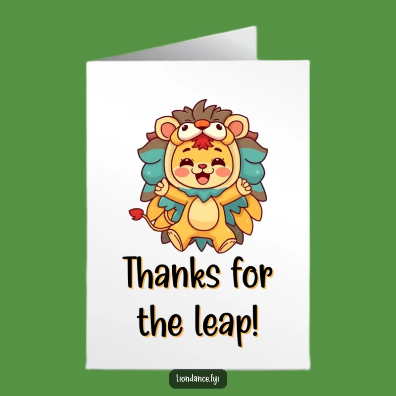 Free Printable Thank You Card: Lion Costume Leap - Funny Gratitude Downloadable!