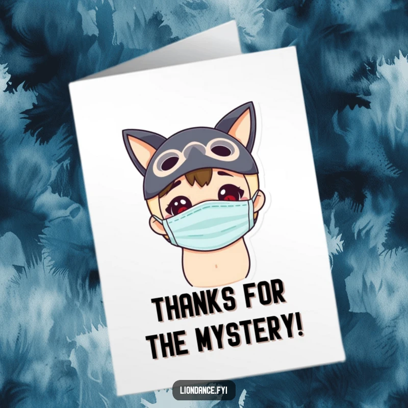 Funny Free Printable Thank You Card: Delighted character in a mask peeking with curiosity, sending special thanks.