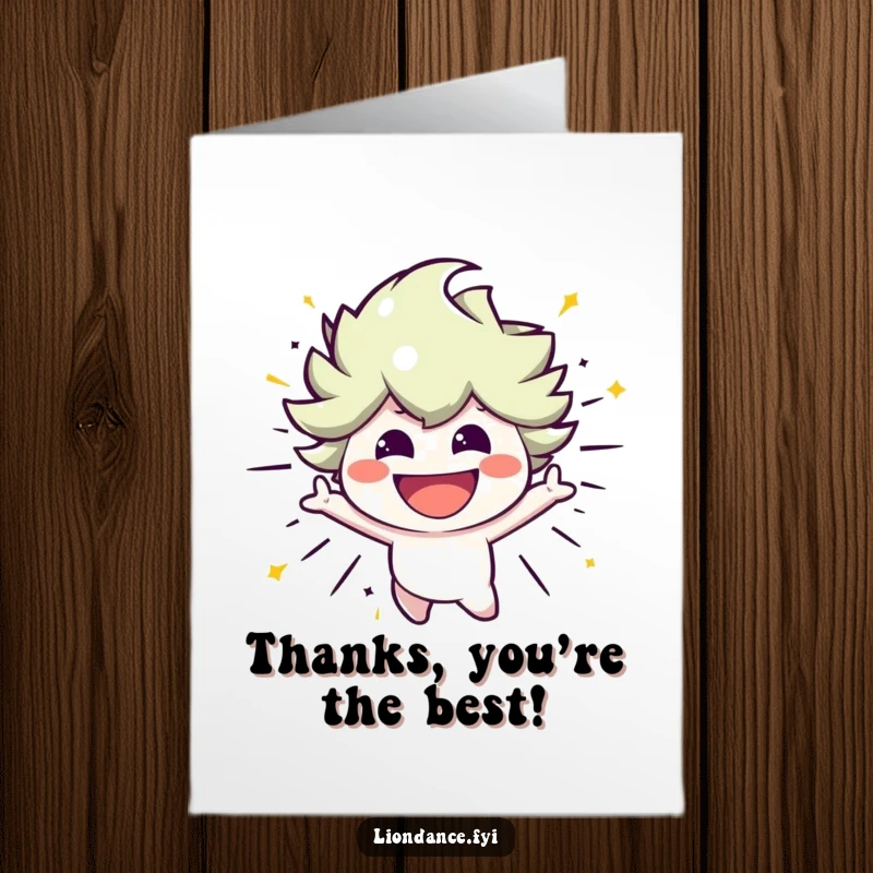 Funny Free Printable Thank You Card: A smiling character captured mid-burst with energetic movement, conveying thanks.