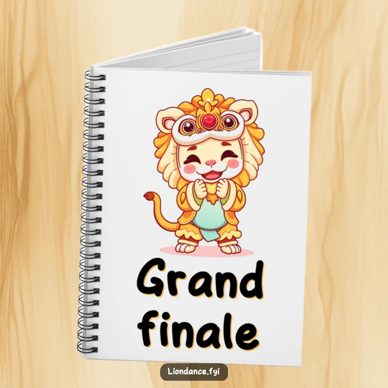 Funny notebook with a joyful performer in a lion costume bowing on the cover, ideal for jotting down ideas with humor.