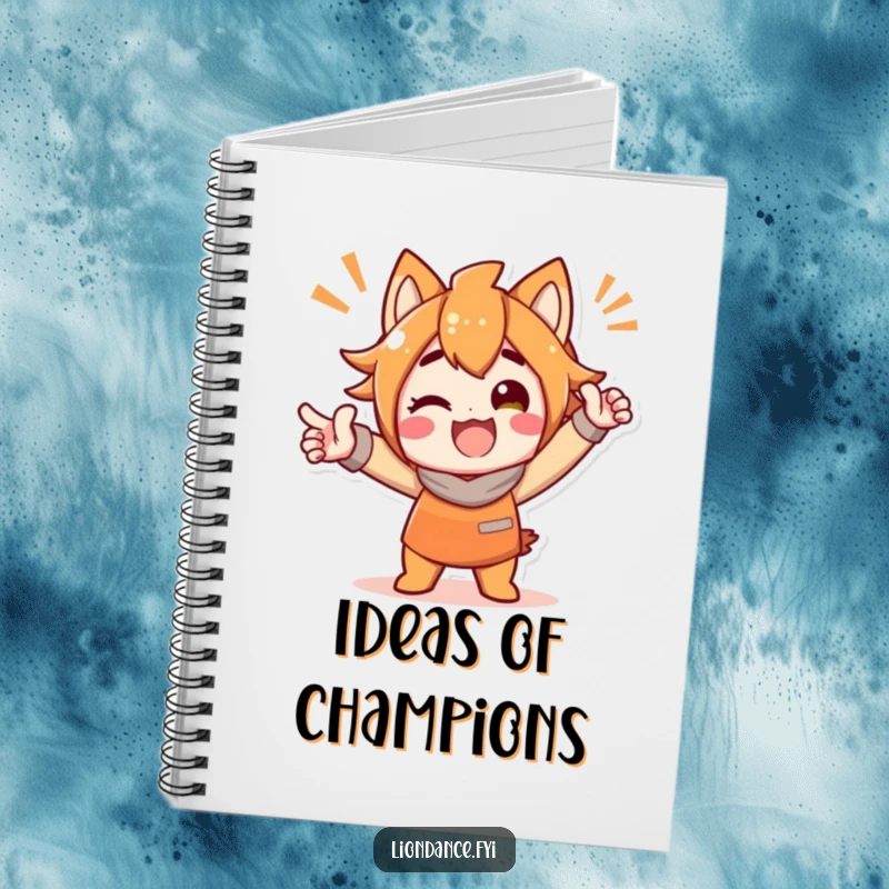 Funny notebook with a delighted character striking a bold, triumphant, celebratory pose, perfect for jotting down ideas with humor.