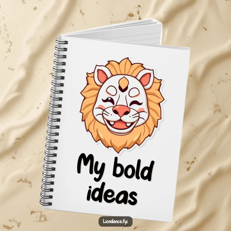 Funny notebook with a playful lion mask character winking with a big smile, ideal for jotting down ideas and thoughts.