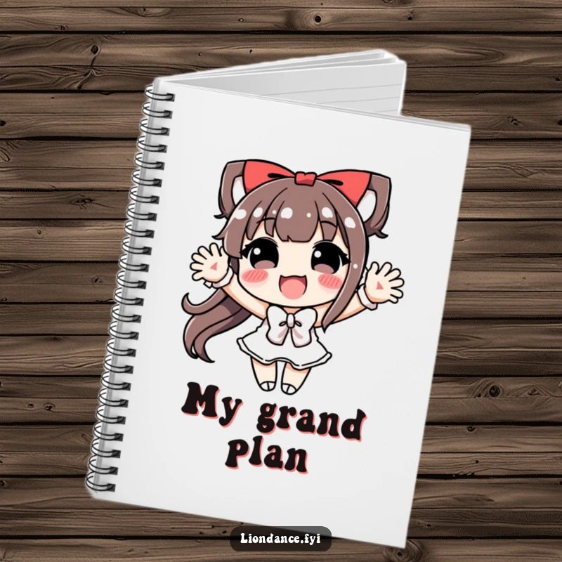 Funny Notebook with a character performing a joyful, exaggerated bow, ready to capture thoughts and plans.