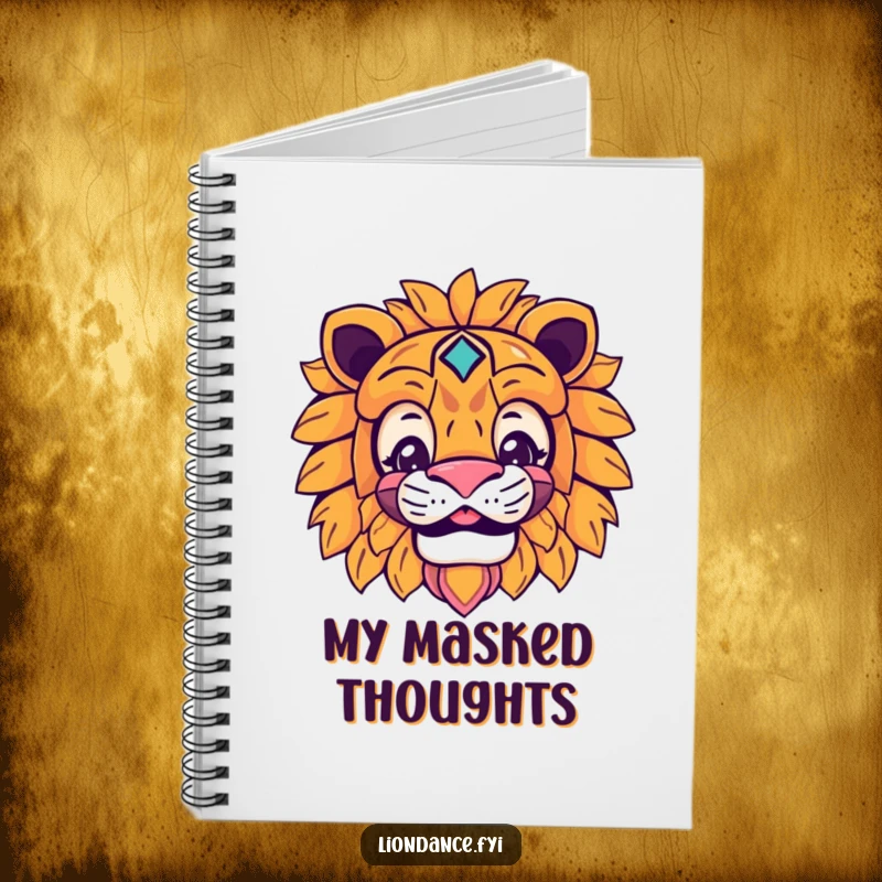 Funny lion mask notebook with a peeking character cover, ideal for writing and creative thoughts.