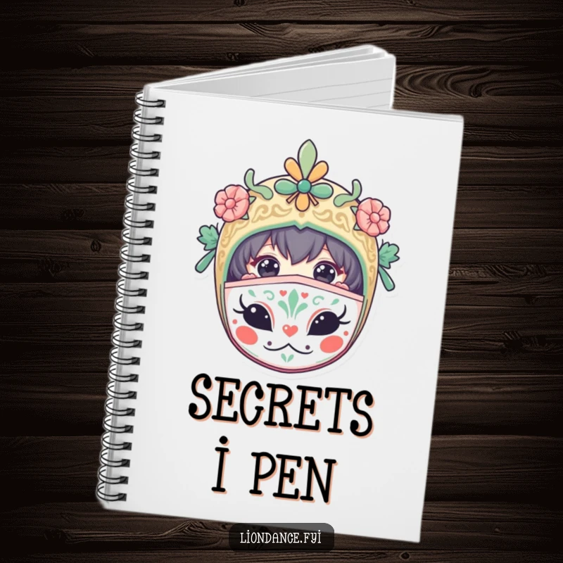 Funny notebook with a curious character peeking from a decorated mask, perfect for journaling and creative writing.