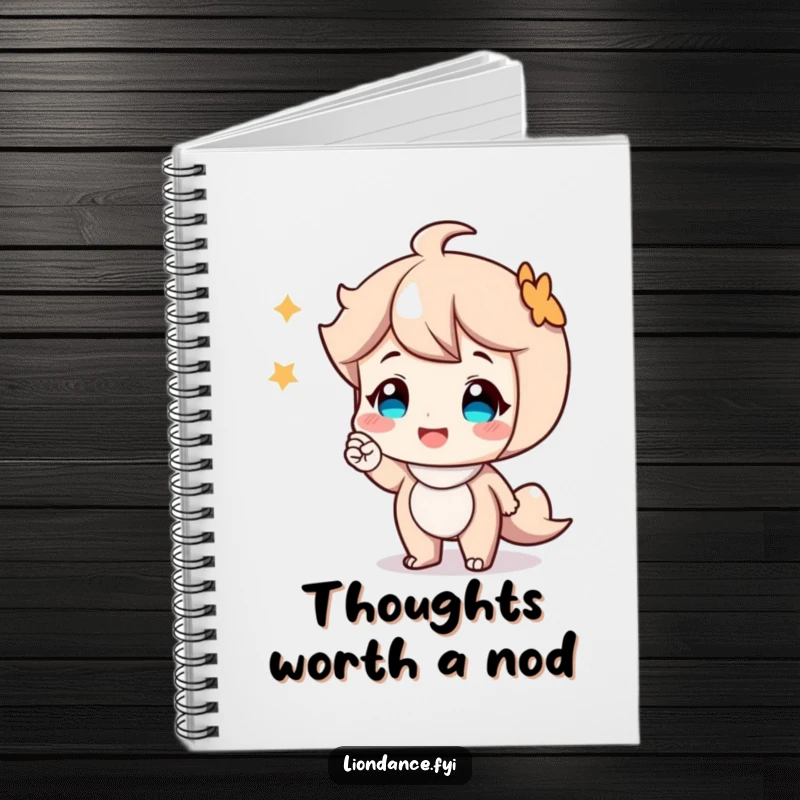 Funny notebook with a cheerful cartoon character giving a friendly nod, designed for jotting down happy thoughts and ideas.