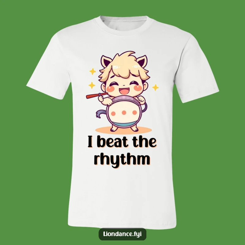 Funny Drum Beating Character Grinning T-Shirt: Wear Your Rhythm!
