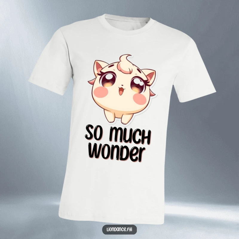 Funny t-shirt of a character with wide, excited eyes, gazing upwards at something amazing. Perfect funny gift.