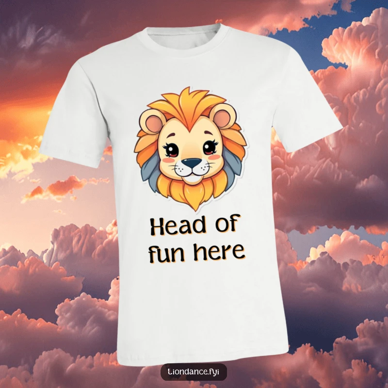Funny T-shirt showcasing a playful character peeking from a colorful lion head, hinting at hidden fun and personality.
