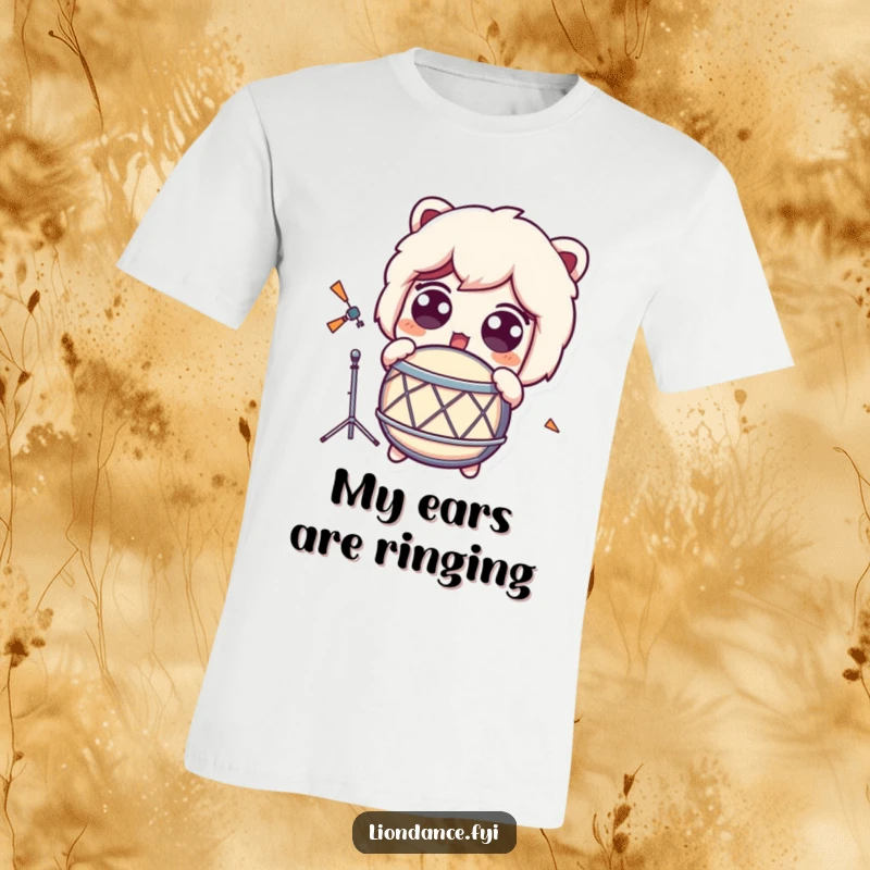 Funny T-Shirt showing a character's wide, shocked eyes reacting to an unseen, loud drum beat.