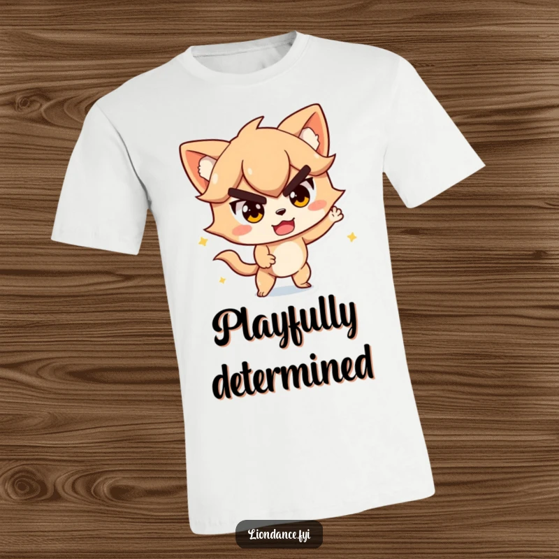 Funny t-shirt of a character in mid-action, sporting a determined yet playful expression, ready to conquer. Perfect funny gift.