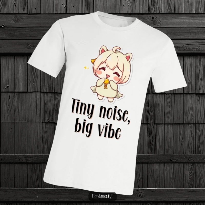 Funny T-Shirt featuring a character in mid-shake with a small, jingling prop, exuding pure playful energy.