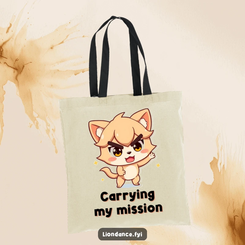 Funny tote bag with a character in mid-action, determined yet playful, ready for any task. Great funny gift.