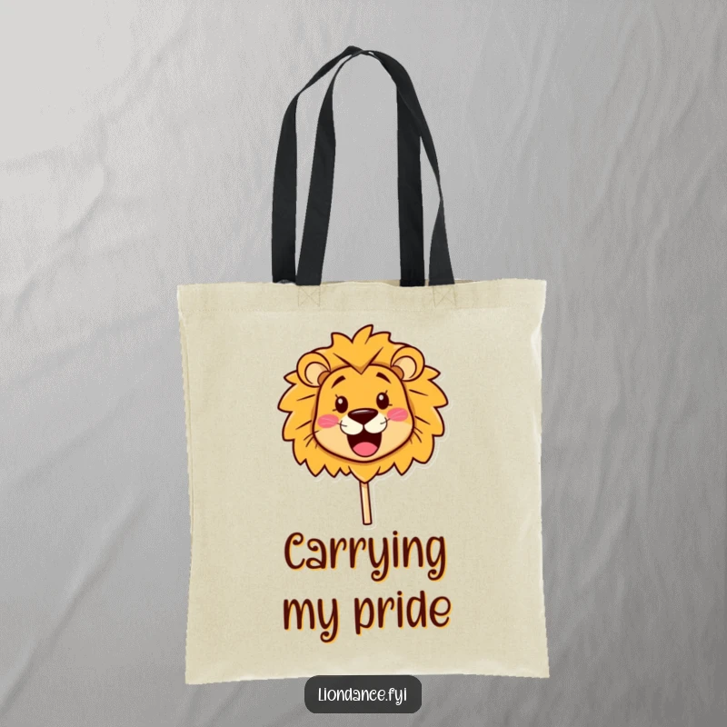 Funny Tote Bag adorned with a cute lion head prop beaming with a happy smile, perfect for everyday use, a humorous funny gift.