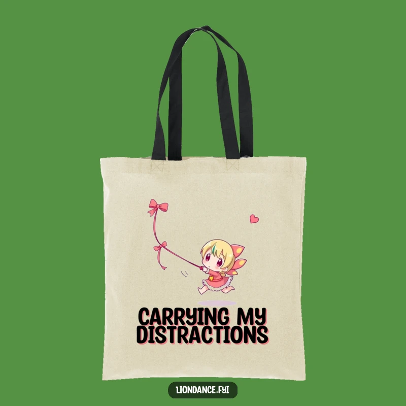 Funny Ribbon Chaser Tote Bag: Playful Character Carry-All, Practical Funny Gift