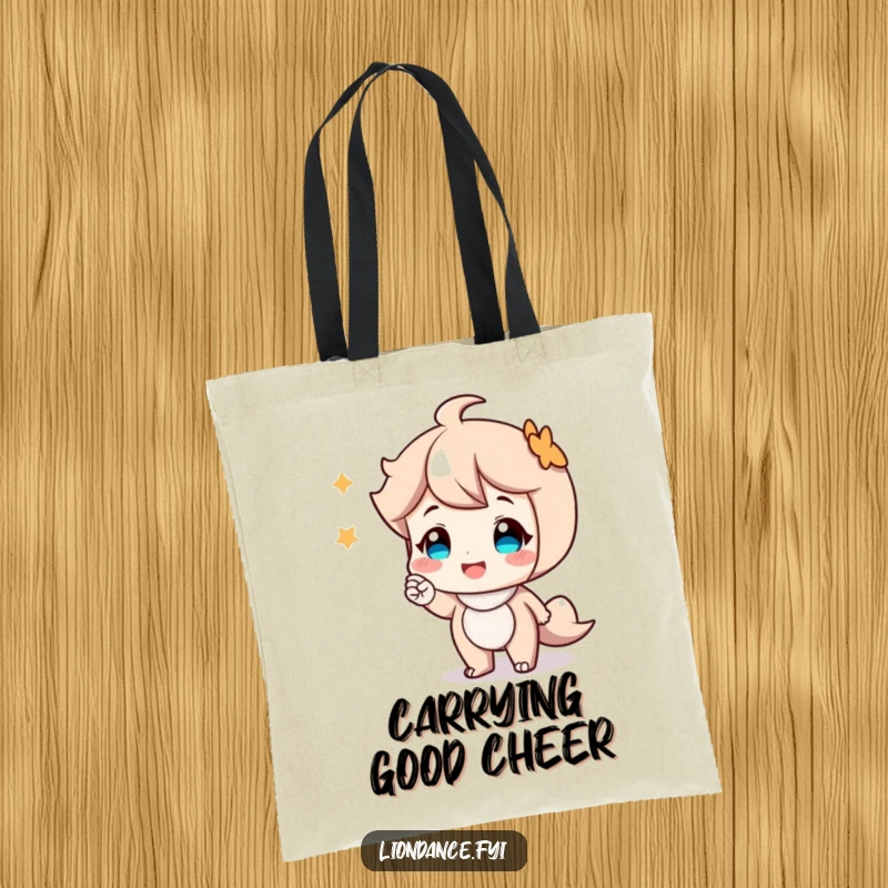 Funny tote bag featuring a smiling cartoon character giving a friendly nod, perfect for carrying belongings with a positive vibe.